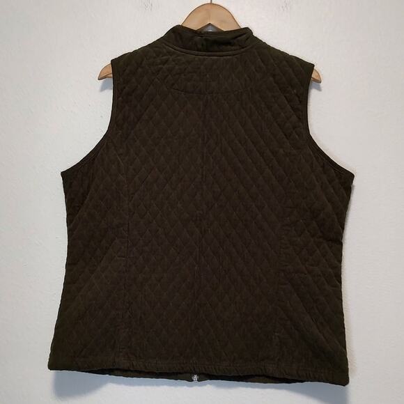 Basic Editions Dark Forest Green Quilted Corduroy Vest Pockets Zip Front Size XL - Picture 2 of 9